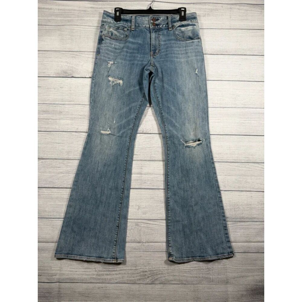 American Eagle Artist Women’s 12 Regular Distressed Flare Jeans Light Wash 4187